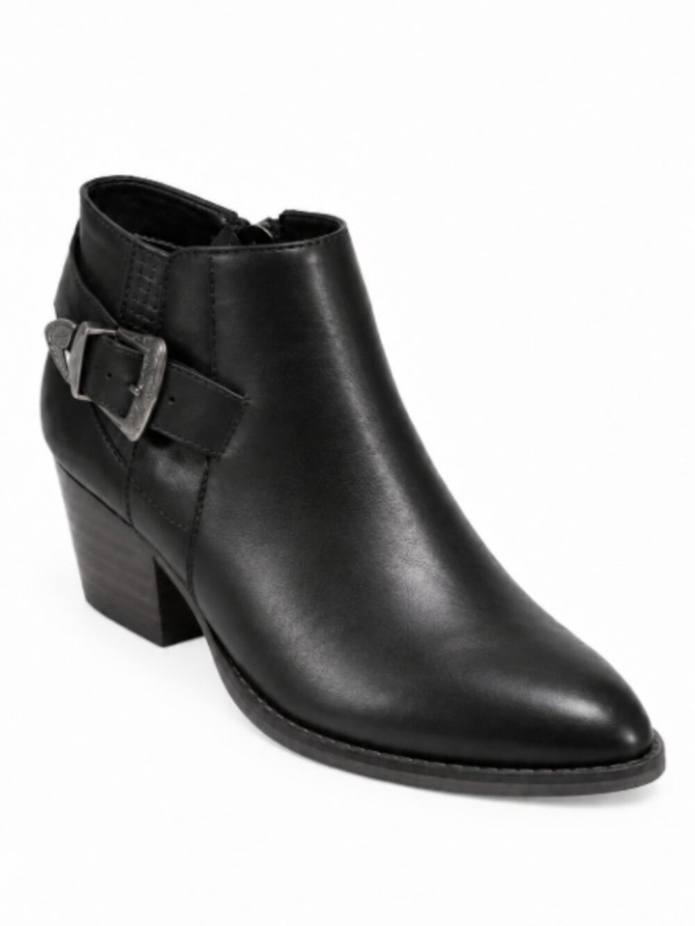 Steve Madden Cassie Pointed Toe Black Leather Western Metal Buckle Ankle Boots 7